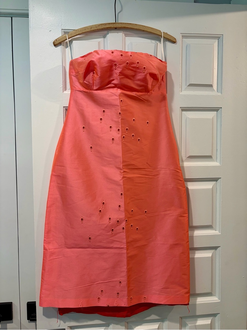 TOCCA Coral Pink Silk Strapless Eyelet Embroidered Dress Size 4